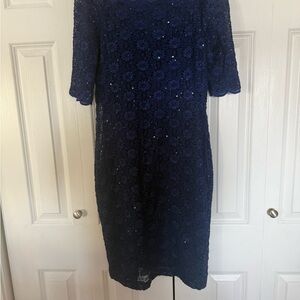 Connected Apparel Navy Floral Lace Midi Dress
